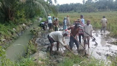Photo of Jebol Diterjang Banjir, Kedes Jaharun A Bersama Warga Petani Gotong Royong  Perbaiki Irigasi