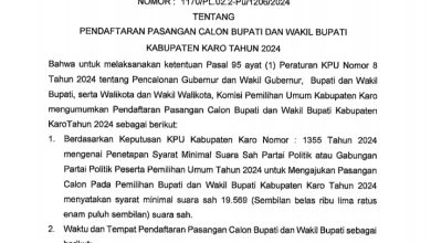 Photo of Pengumuman Pendaftaran Pasangan Calon Bupati dan Wakil Bupati Kabupaten Karo